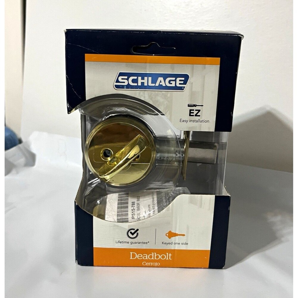 Schlage Standard Deadbolt Polished Brass Keyed Anti-Pick Shield Easy Install